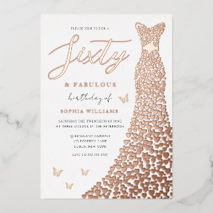 Rose Gold Heart Gown 60th Birthday Party Real Foil Invitation