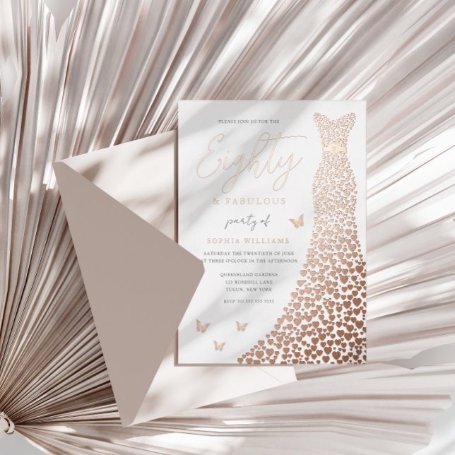 Rose Gold Heart Gown 80th Birthday Party Real Foil Invitation (Creator Uploaded)