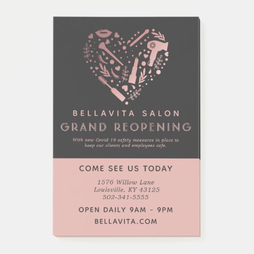 Rose Gold Heart Grand Opening Salon Branding Post_it Notes