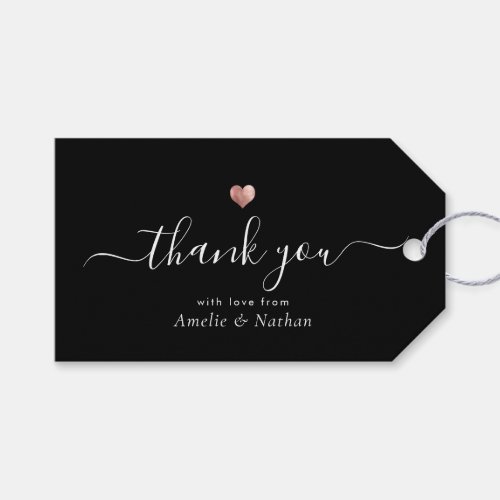 Rose Gold Heart Modern Script Elegant Wedding Gift Tags