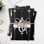 Rose Gold Heart Pattern Mr & Mrs Name Wedding Wrapping Paper Sheets<br><div class="desc">A truly charming design for their special day! A simple design of a rose gold heart pattern. It has a black background. Casual, yet beautiful! Boho chic, all the way! Add their names to the front of the sheets to make this a truly custom gift wrap! Made to truly show...</div>