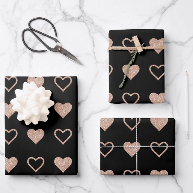 Rose Gold Heart Pattern Wedding  Wrapping Paper Sheets (Front)