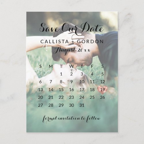 Rose Gold Heart Photo Calendar Save the Date Announcement Postcard
