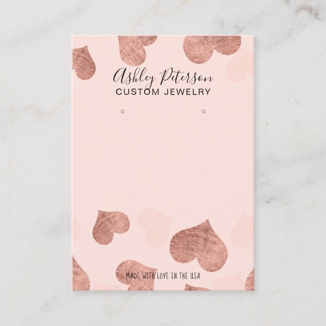 Rose gold heart pink jewelry earring display business card (Front)