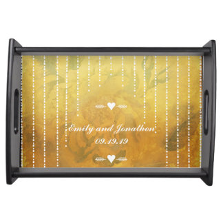 Rose Gold Heart Roses Wedding Serving Tray