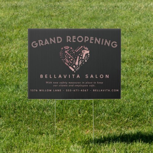 Rose Gold Heart Salon Business Grand Opening Sign