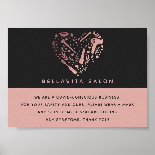 Rose Gold Heart Salon Covid Conscious Safety Poster