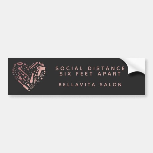 Rose Gold Heart Salon Covid Safety Social Distance Bumper Sticker