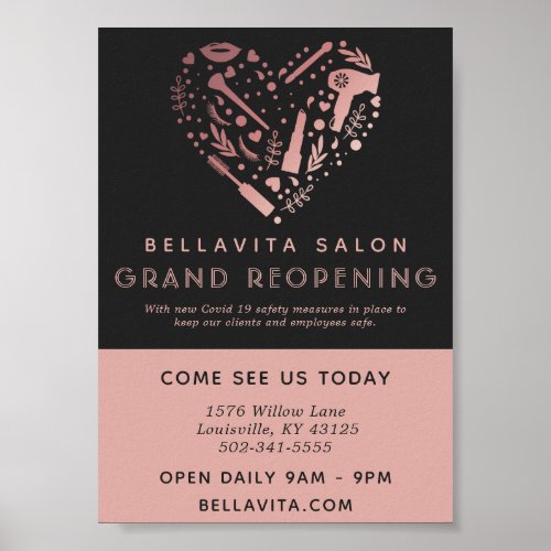 Rose Gold Heart Salon Grand Opening Covid Safety Poster