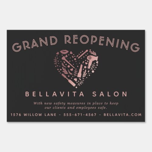 Rose Gold Heart Salon Grand Opening Covid Safety Sign