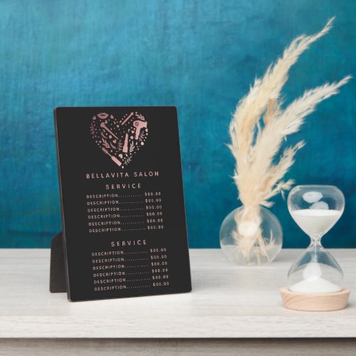 Rose Gold Heart Salon Price Menu Plaque