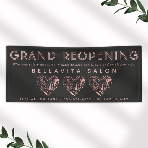 Rose Gold Heart Salon Reopening Business Banner