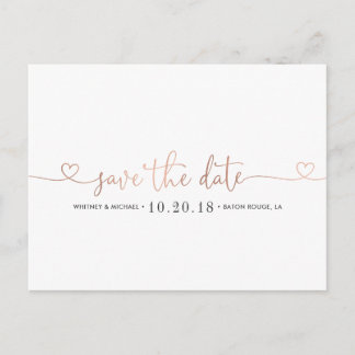 Rose Gold Heart Save the Date Announcement Postcard