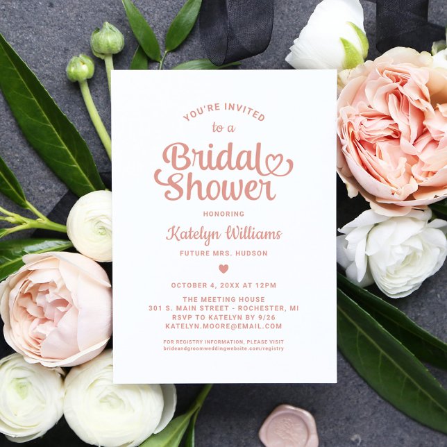 Rose Gold Heart Script Wedding Bridal Shower Invitation (Creator Uploaded)