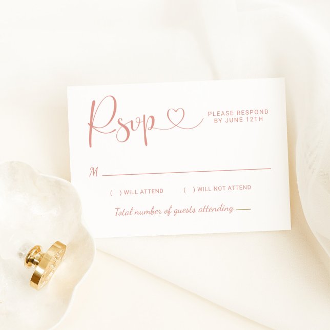 Rose Gold Heart Script Wedding RSVP Card (Creator Uploaded)