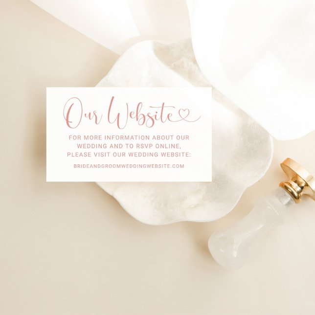 Rose Gold Heart Script Wedding Website Enclosure Card (Creator Uploaded)
