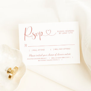 Rose Gold Heart Script Wedding with Meal RSVP Card