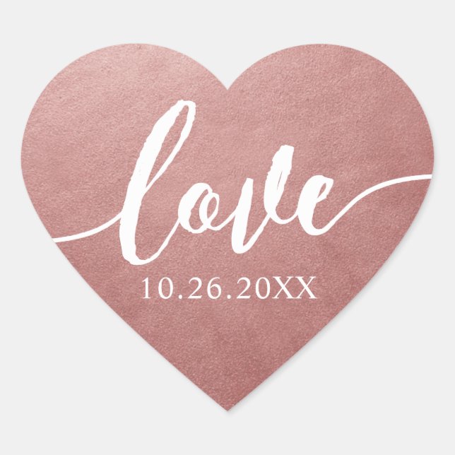 Rose Gold Heart Shape Favor Envelope Seal Sticker (Front)