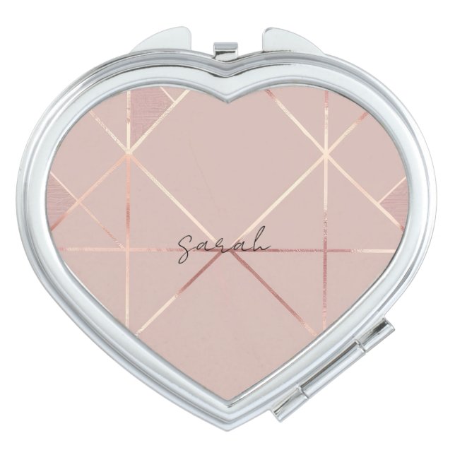 Rose Gold Heart-Shaped Compact Mirror (Front)