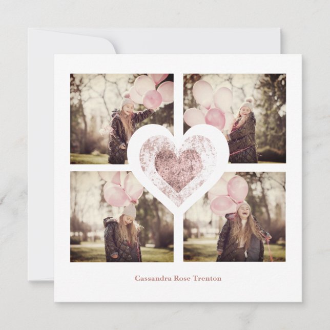 Rose Gold Heart Trendy Girl All Birthdays 4 Photos (Front)