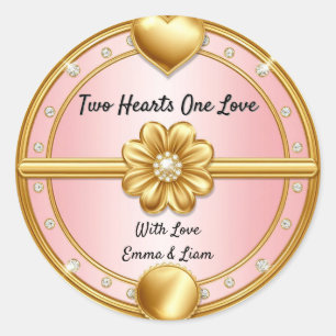 🌸 Rose Gold Heart Wedding Favor 💖 Classic Round Sticker