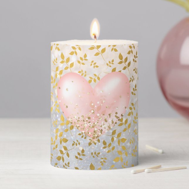 Rose Gold Hearts 2 Pillar Candle (In Situ)