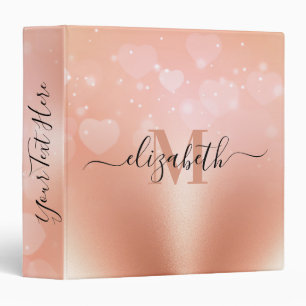 Rose Gold Hearts 3 Ring Binder