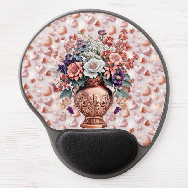 Rose Gold Hearts and Flowers Gel Mousepad (Front)