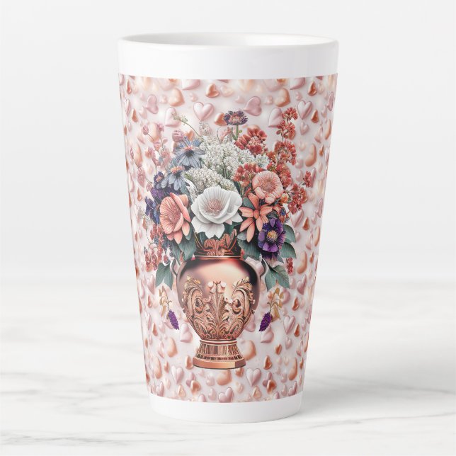 Rose Gold Hearts and Flowers Large Latte Mug (Front)