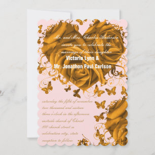 Rose Gold Hearts and Roses Wedding Invitation