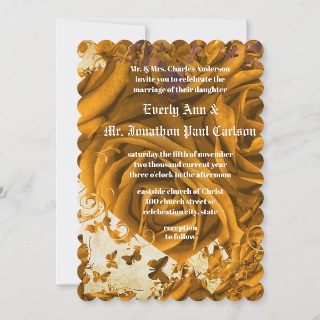 Rose Gold Hearts and Roses Wedding Invitation (Front)