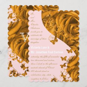 Rose Gold Hearts and Roses Wedding Invitation