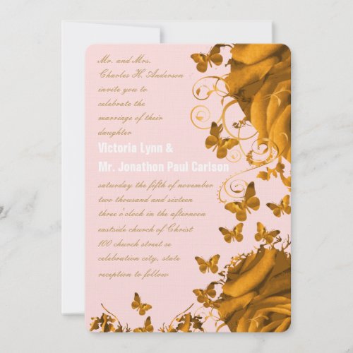 Rose Gold Hearts and Roses Wedding Invitation