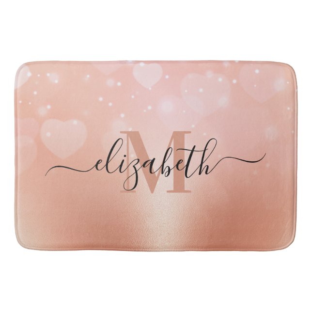 Rose Gold Hearts Bath Mat (Front)