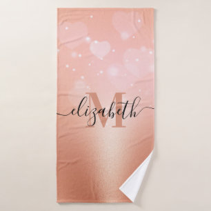 Rose Gold Hearts Bath Towel
