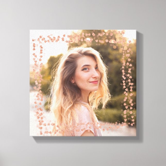 Rose Gold Hearts Border Photo Canvas Print (Front)
