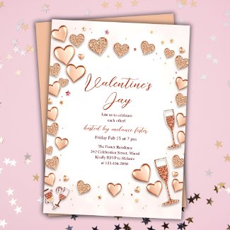 Rose Gold Hearts Champagne Valentine’s Day Party