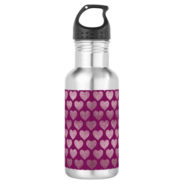 Rose Gold Hearts Glitter Pattern Stainless Steel Water Bottle (Front)