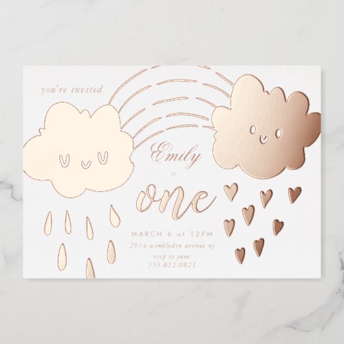 Rose Gold Hearts Over The Rainbow Birthday Foil In Foil Invitation