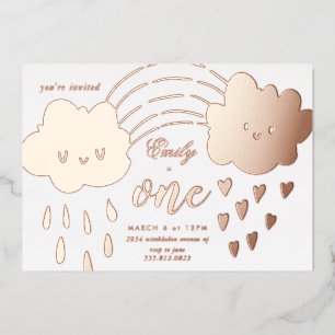 Rose Gold Hearts Over The Rainbow Birthday Foil In Invitation