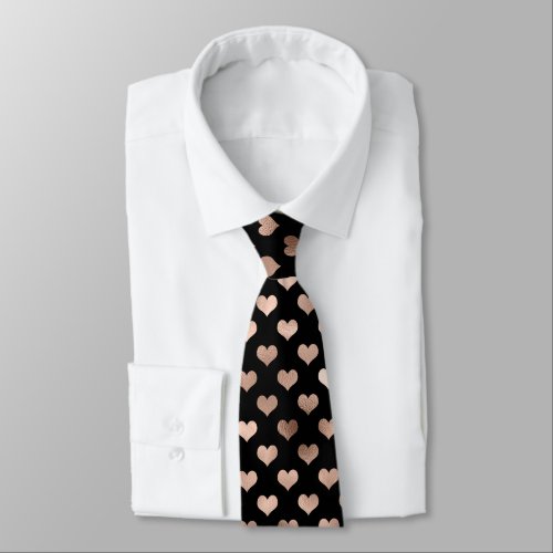 Rose Gold Hearts Pattern on Black Tie