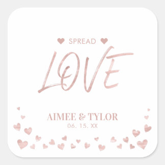 Rose gold Hearts Spread the Love Wedding Favor Square Sticker