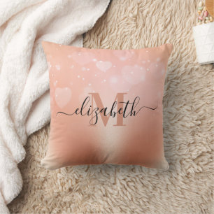 Rose Gold Hearts Throw Pillow