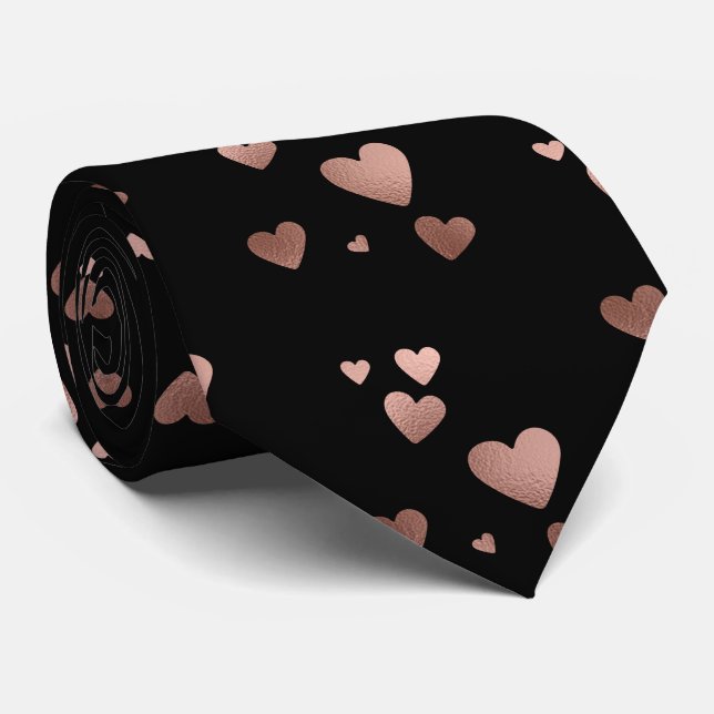 Rose Gold Hearts Valentine's Day Neck Tie (Rolled)