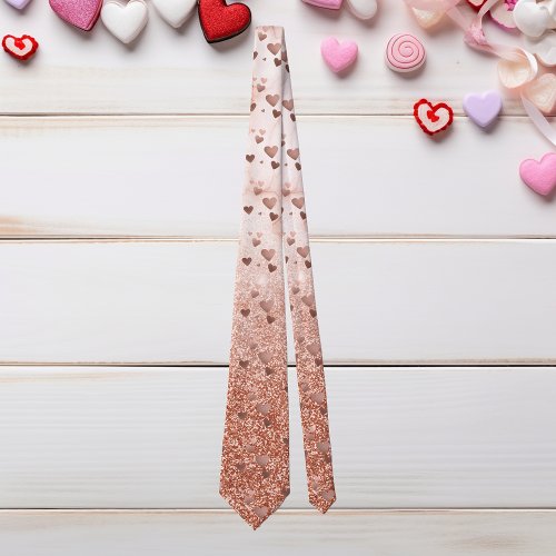 Rose Gold Hearts Valentines Day Ombre Glitter Neck Tie