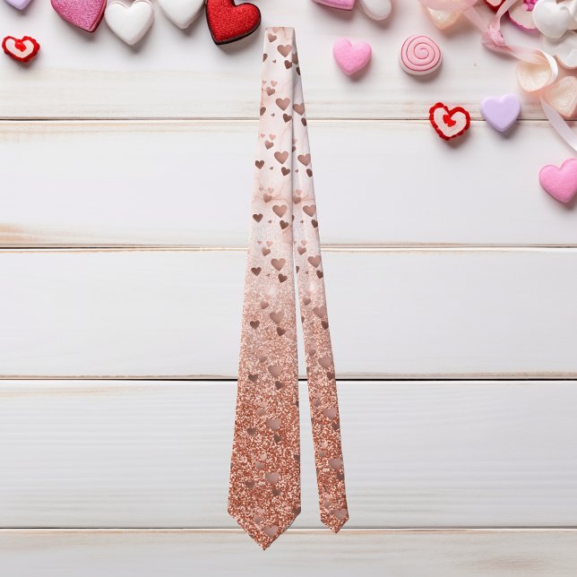 Rose Gold Hearts Valentine's Day Ombre Glitter Neck Tie (Creator Uploaded)