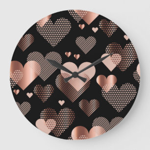 Rose gold hearts, vintage black. large clock