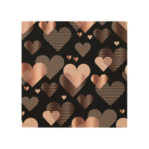 Rose gold hearts, vintage black. wood wall art