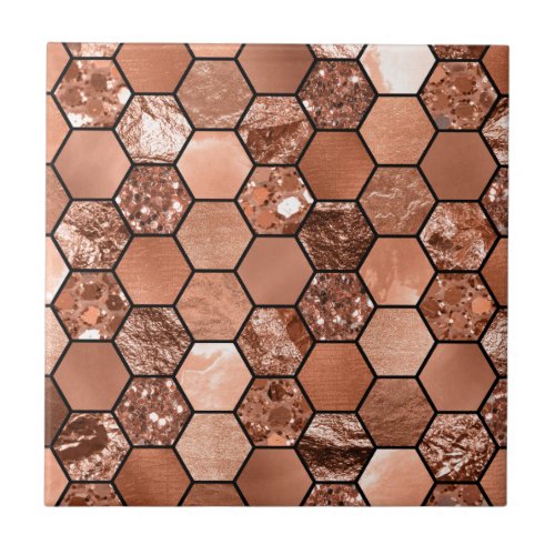 Rose gold hexaglam ceramic tile