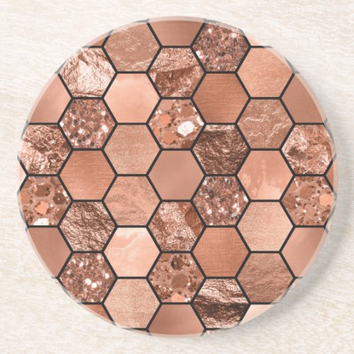 Rose gold hexaglam sandstone coaster